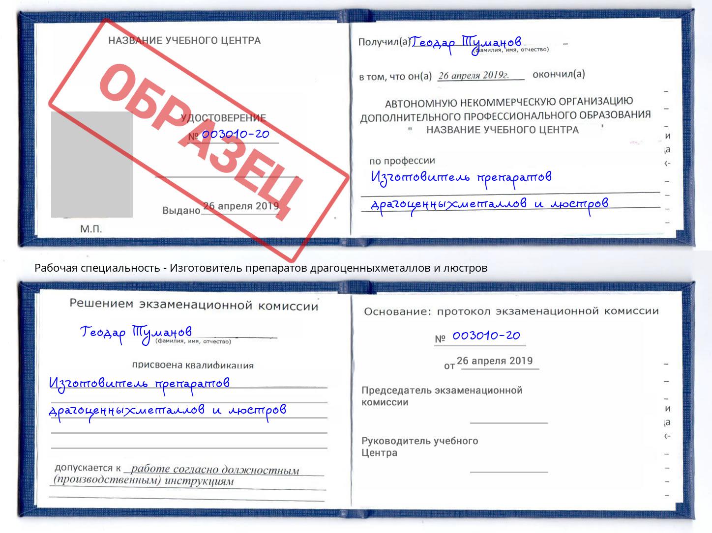 Изготовитель препаратов драгоценныхметаллов и люстров Каменск-Уральский