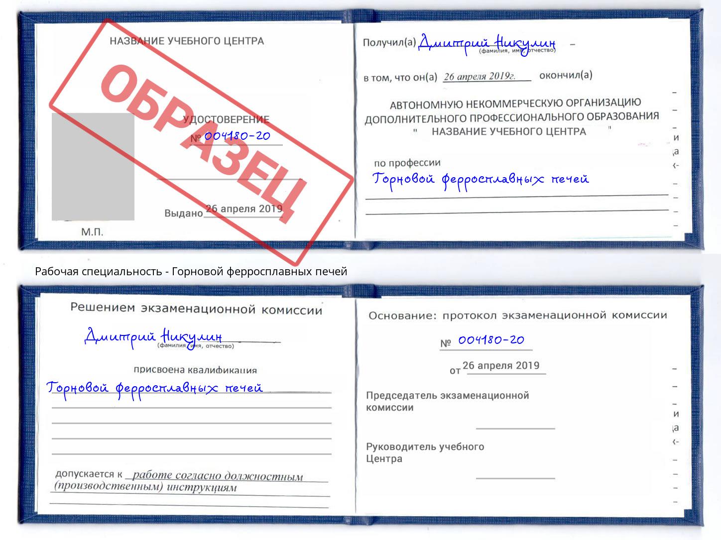 Горновой ферросплавных печей Каменск-Уральский