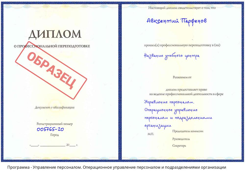 Управление персоналом. Операционное управление персоналом и подразделениями организации Каменск-Уральский