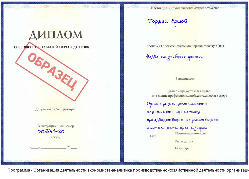 Организация деятельности экономиста-аналитика производственно-хозяйственной деятельности организации Каменск-Уральский