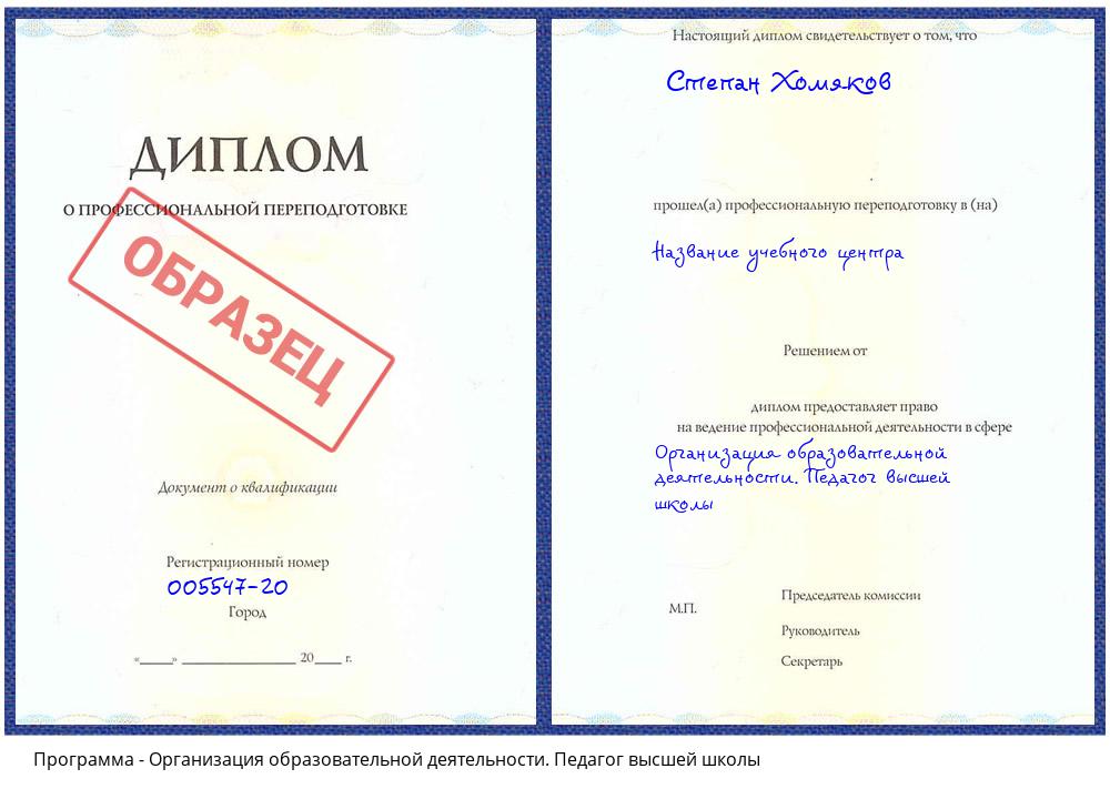 Организация образовательной деятельности. Педагог высшей школы Каменск-Уральский