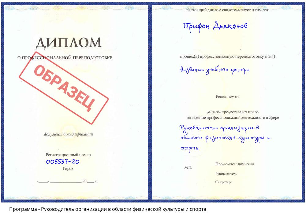 Руководитель организации в области физической культуры и спорта Каменск-Уральский