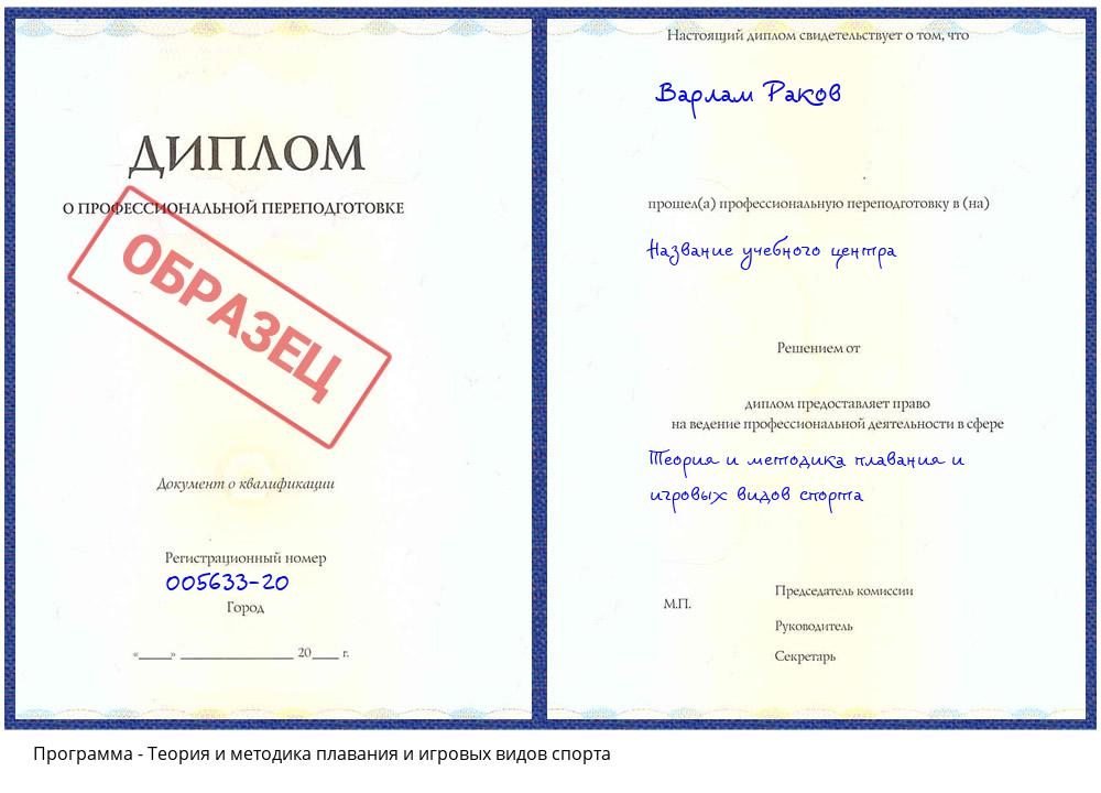 Теория и методика плавания и игровых видов спорта Каменск-Уральский