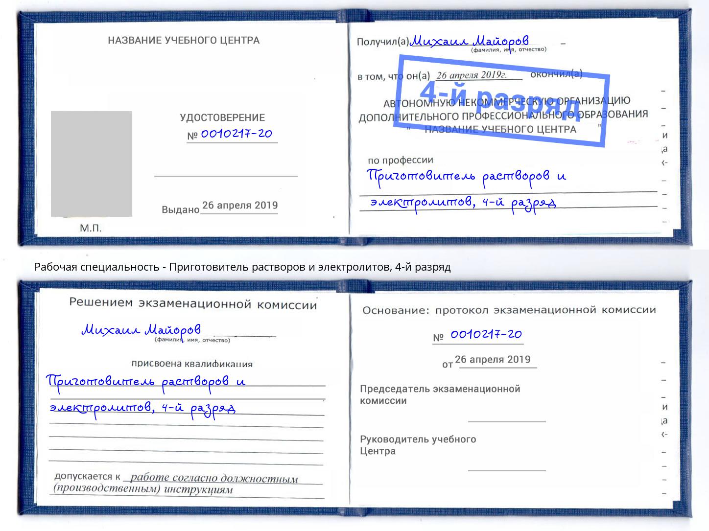 корочка 4-й разряд Приготовитель растворов и электролитов Каменск-Уральский