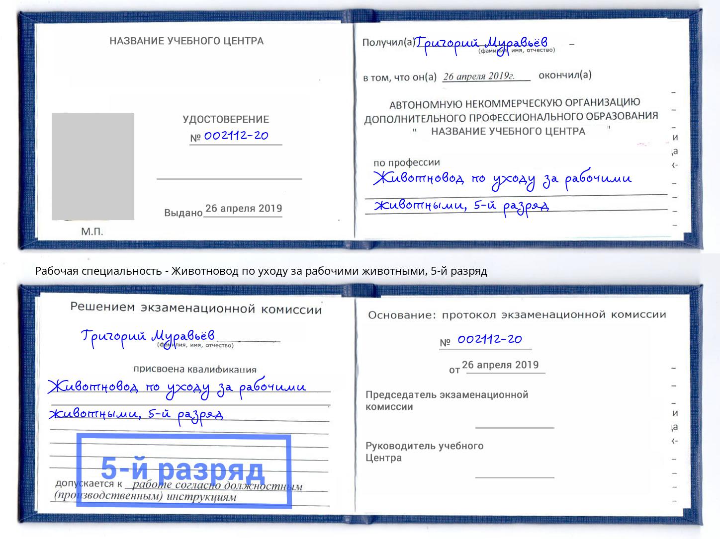 корочка 5-й разряд Животновод по уходу за рабочими животными Каменск-Уральский